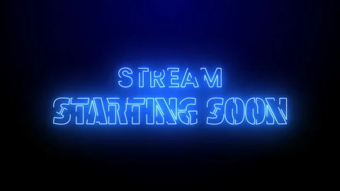 Blue neon text stream starting soon on dark background Video stock 315778257