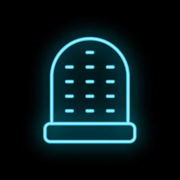 Blue neon thimble icon glowing on black background Stock Illustration