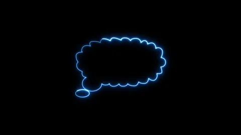 Blue neon thought bubble outline pulsates on black background motion. 動画素材 337081776