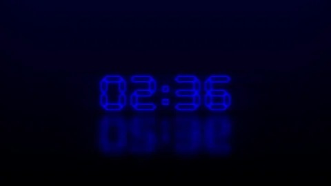Blue neon timer display with mirrored reflection on dark background Stock Footage 316055181