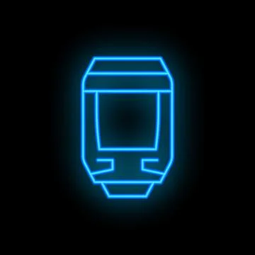 Blue neon train front view glowing on black background Stock Illustration