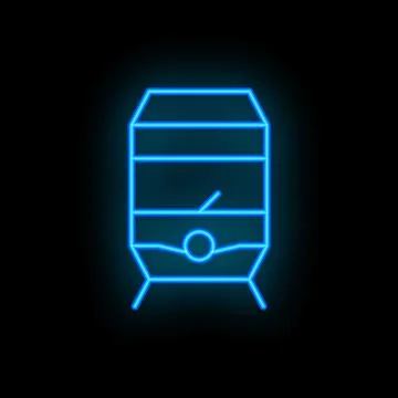 Blue neon train icon on black background representing public transportation Stock Illustration