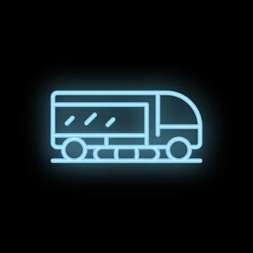 Blue neon train icon glowing against dark background Stock Illustration