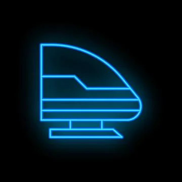 Blue neon train icon representing public transport Stock Illustration