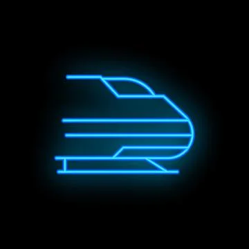 Blue neon train moving fast on black background 스톡 일러스트