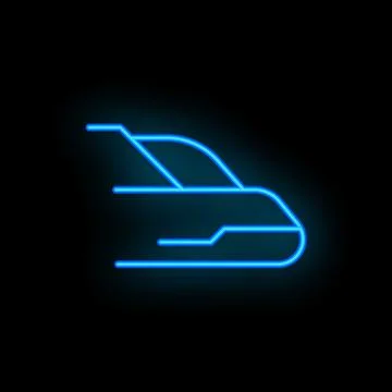 Blue neon train moving fast icon illustration on black background Stock Illustration
