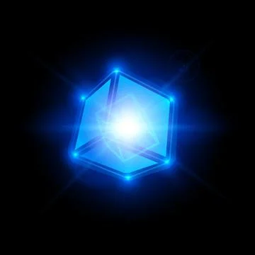 Blue neon transparent cube with rays, glow, highlights and bright light from the Stockillustratie