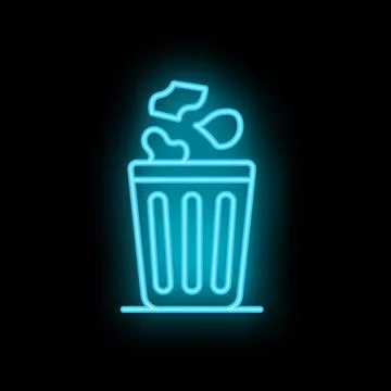 Blue neon trash can throwing garbage icon glowing イラスト素材