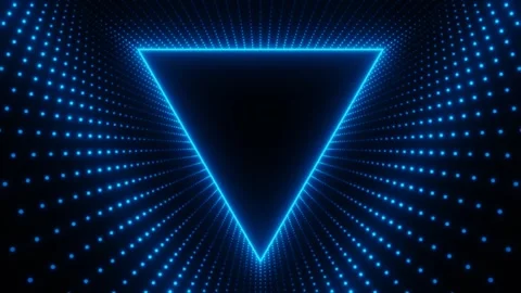 Blue neon triangle frame with waves of dots loop animation Stock Footage 262537926