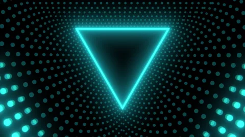 Blue Neon Triangle Frame With Waves Of Dots Abstract Video Animated Background Stock Footage 342303091