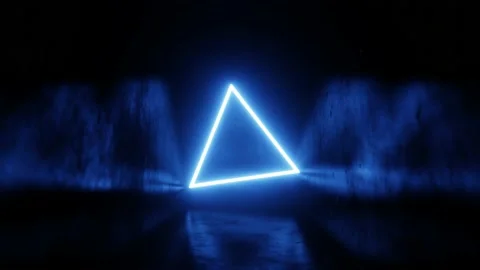 Blue neon triangle in a room with light reflection on the walls, rotating clo Stock Footage 172784411
