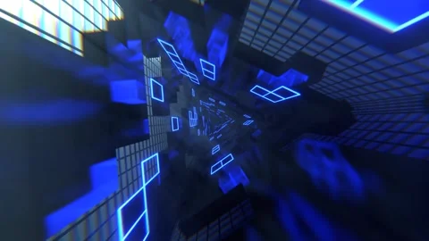 Blue Neon Triangular Sci-Fi Tunnel Background VJ Loop l 4K Video stock 294911308