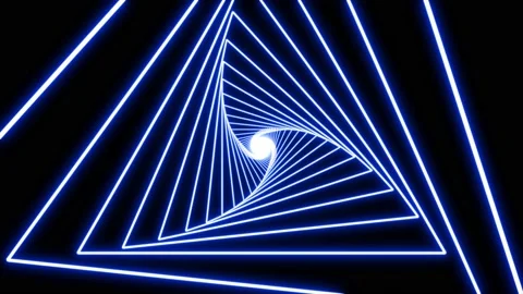 Blue neon triangular tunnel abstract 3D geometric background with glow 4k loop Видео 219047686