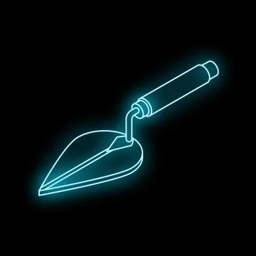 Blue neon trowel spreading plaster on black background Stock Illustration