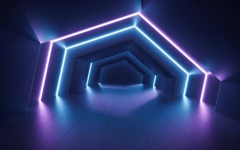 Blue neon tunnel, 3d rendering. Stock-Illustration