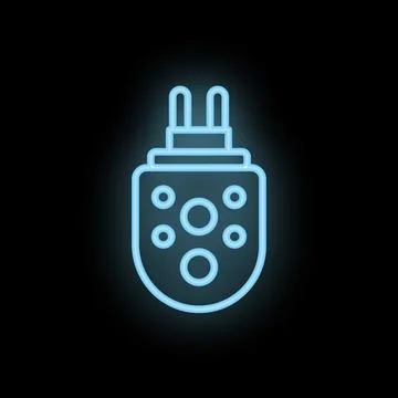 Blue neon type c electric plug glowing on black background Stock Illustration