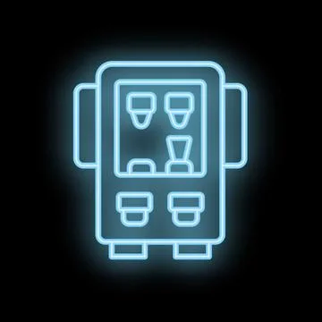 Blue neon vending machine offering snacks and drinks on a black background Stock Illustration