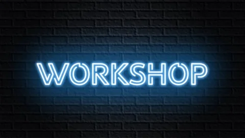 Blue neon video animation workshop Stock Footage 119387492