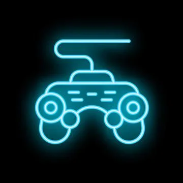 Blue neon video game controller glowing on black background Stock Illustration