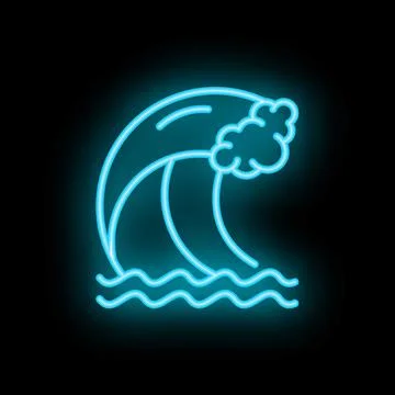 Blue neon wave breaking over water on black background Illustrazione stock