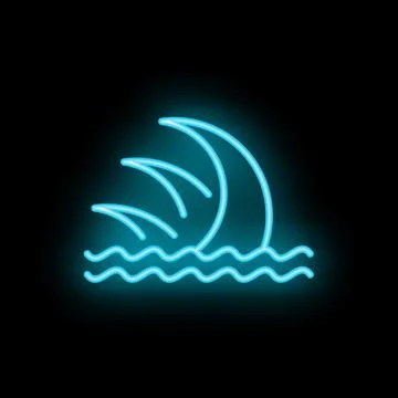 Blue neon wave breaking over water at night sign Illustrazione stock