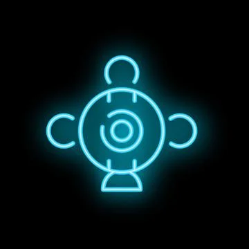 Blue neon web camera icon glowing against a black background Stock Illustration