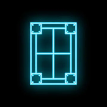 Blue neon window sign glowing on black background Stock Illustration
