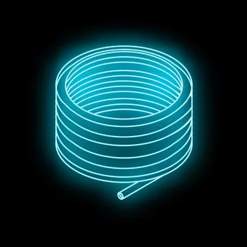 Blue neon wire cable coiled up on black background Stock Illustration