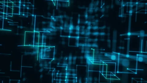 Blue Neon Wireframe Grid Forming a Futuristic Digital Matrix. Looped 3D Stock Footage 327902873
