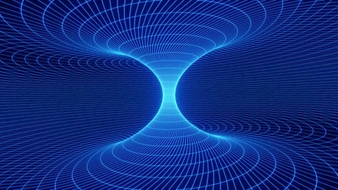 Blue Neon Wireframe Torus Tunnel Abstract Sci-Fi Technology. Seamless Loop. 4K Stock Footage 334938982