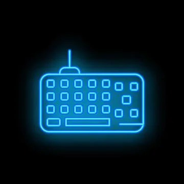 Blue neon wireless keyboard glowing on black background Stock Illustration
