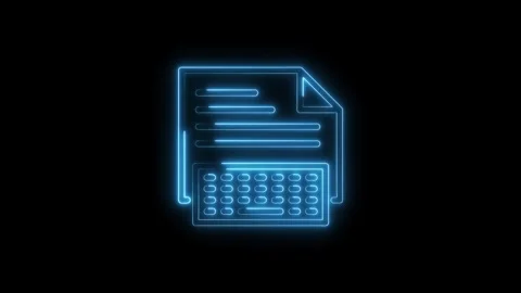Blue neon writing pad and keyboard outline animated on black background desig Stock Footage 314538959
