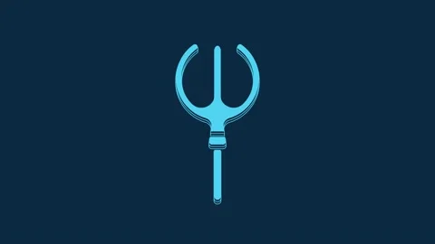 Blue Neptune Trident icon isolated on blue background. 4K Video motion graphic Stock Footage 235794919