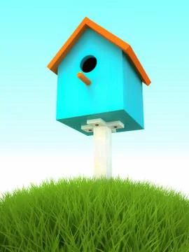 Blue nesting box in the grass Stock Illustration