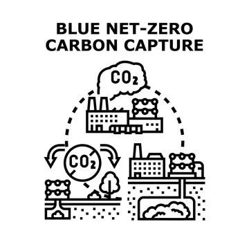 Blue net zero carbon capture technology process Stock Illustration