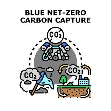Blue net zero carbon capture technology reducing emissions Stock Illustration