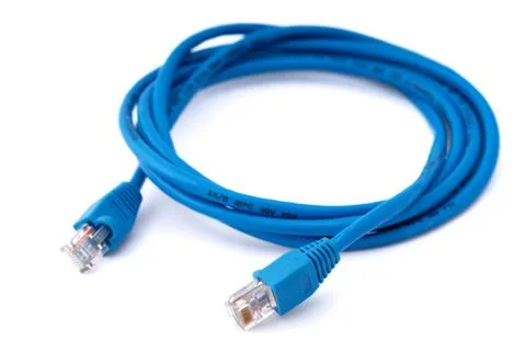 Blue network cable with jack Stock Photos