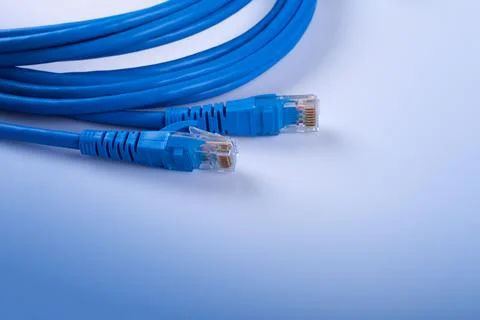 Blue Network Cable with molded RJ45 plug Stock Photos