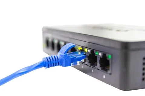 The blue network cables to connect Lan port Stock Photos