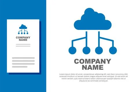Blue Network cloud connection icon isolated on white background. Social Illustrazione stock