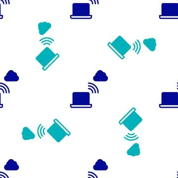 Blue Network cloud connection icon isolated seamless pattern on white background Stock Illustration