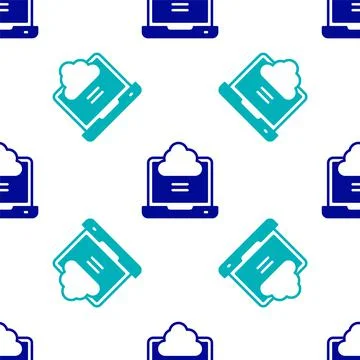 Blue Network cloud connection icon isolated seamless pattern on white background Stock Illustration
