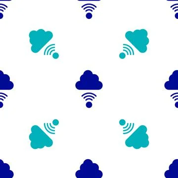 Blue Network cloud connection icon isolated seamless pattern on white backgro 库存插图
