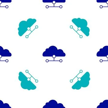 Blue Network cloud connection icon isolated seamless pattern on white backg.. Illustrazione stock