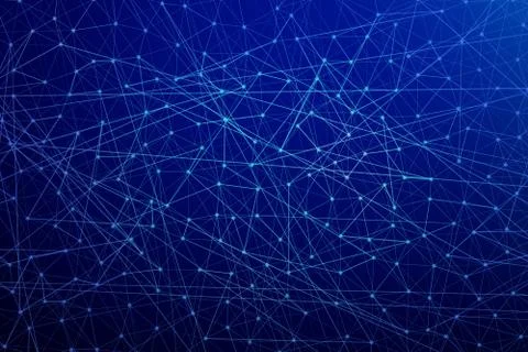 Blue network connection triangle lines on blue background for technology conc Foto stock