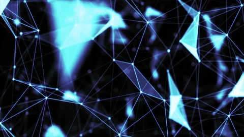 Blue network. Floating depth of field.Flashing disco triangle LEDs wall VJ loop Stock Footage 93310136