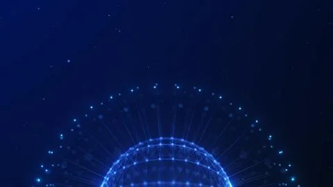 Blue network half sphere with glowing connections and data lines on dark ba.. Stock Illustration