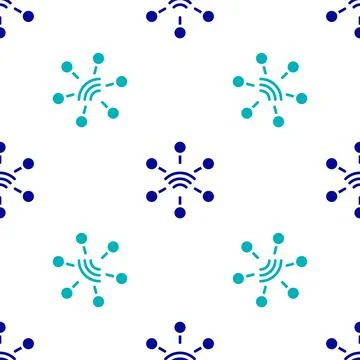 Blue Network icon isolated seamless pattern on white background. Global netwo Stock Illustration