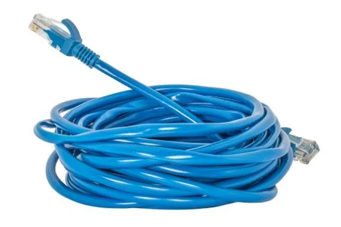 Blue network LAN cable on a white blackground Stock Photos