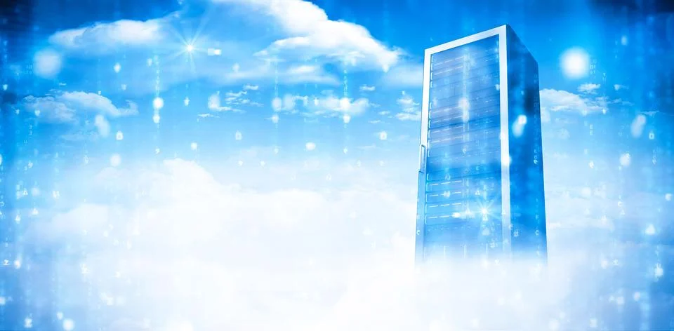 Blue network server against cloudy sky Illustrazione stock
